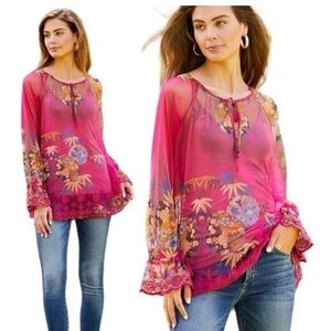 Johnny Was Vibrant Pink Floral Blouse size XS